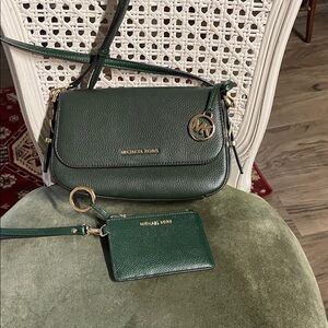 Michael Kors Dark Green Crossbody Bag with Pouch